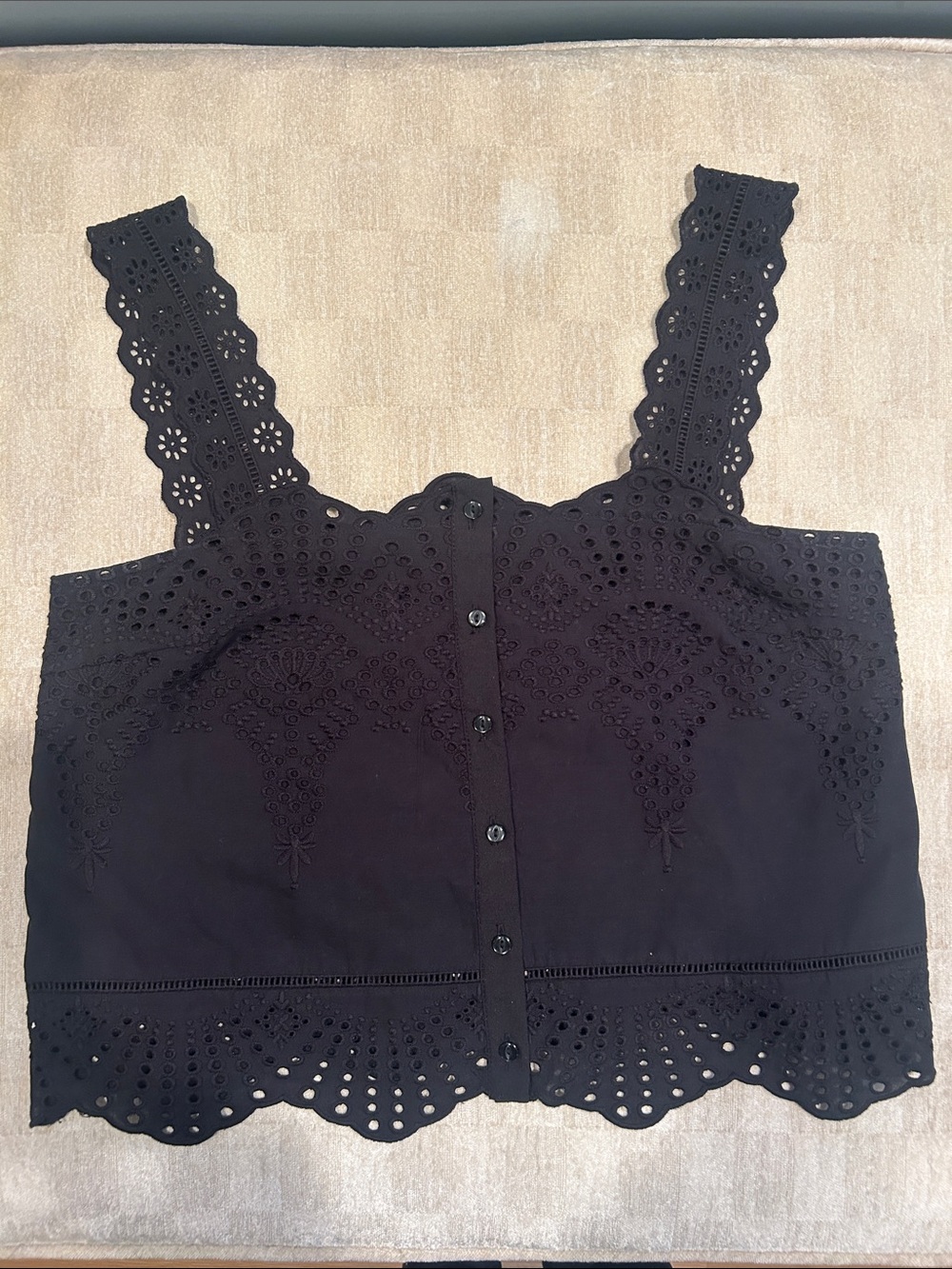 Joie Black Eyelet Button-Front Crop Tank Top
